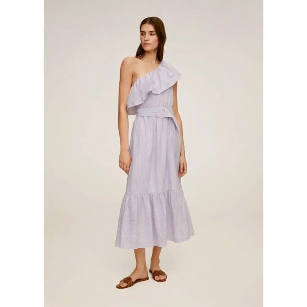 Mango Asymmetric Belted Striped Cotton Dress - Picture 4 of 5